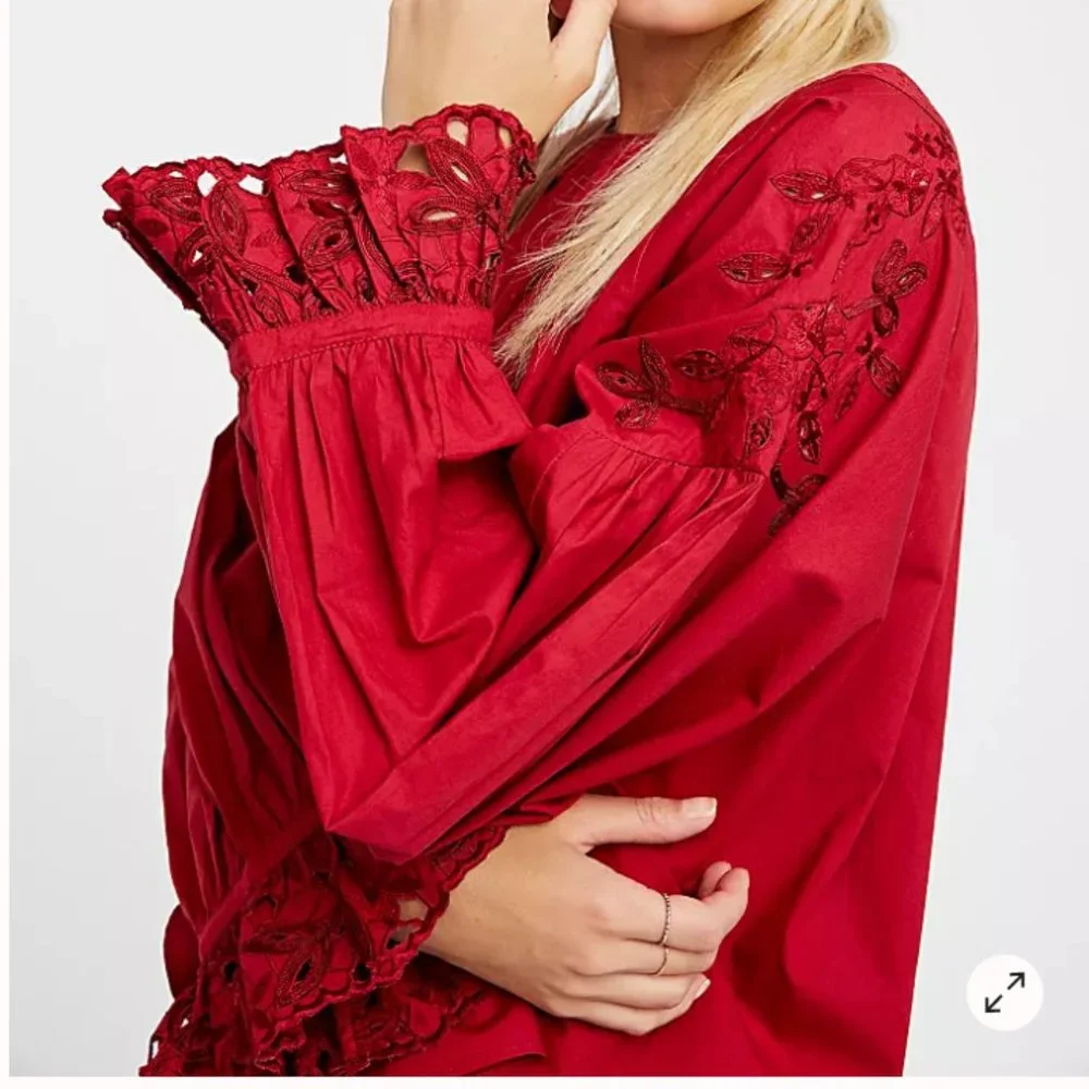 FREE PEOPLE WISHING WELL RED LACE COTTON BLOUSE XS